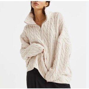 H&M Wool Blend Quarter Zip Cable Knit Sweater Size Small